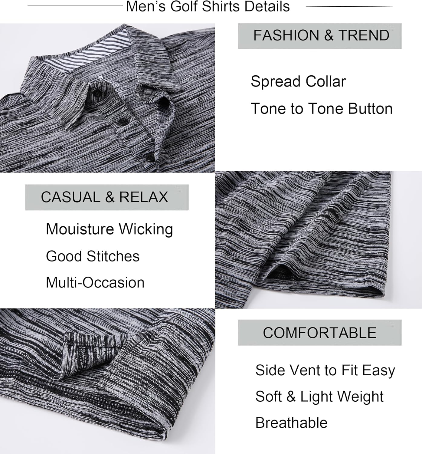 Alex Vando Mens Golf Shirt Moisture Wicking Quick-Dry Short Sleeve Casual Polo Shirts for Men