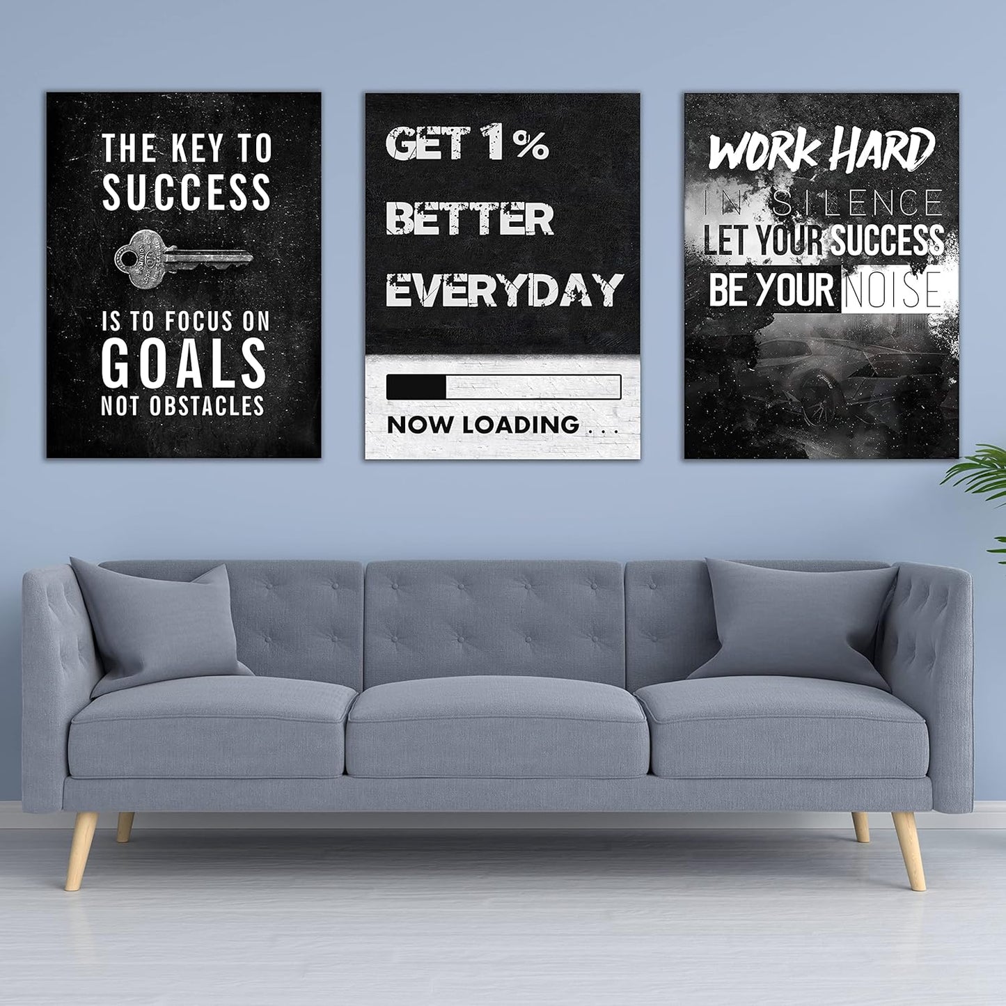 Yetaryy Motivational Poster Inspirational Wall Art 3 Pieces Canvas Painting Lion Artwork for Living Room Office Modern Home Decor Prints Pictures Wall Decor Framed Ready to Hang [72''Wx 36''H]
