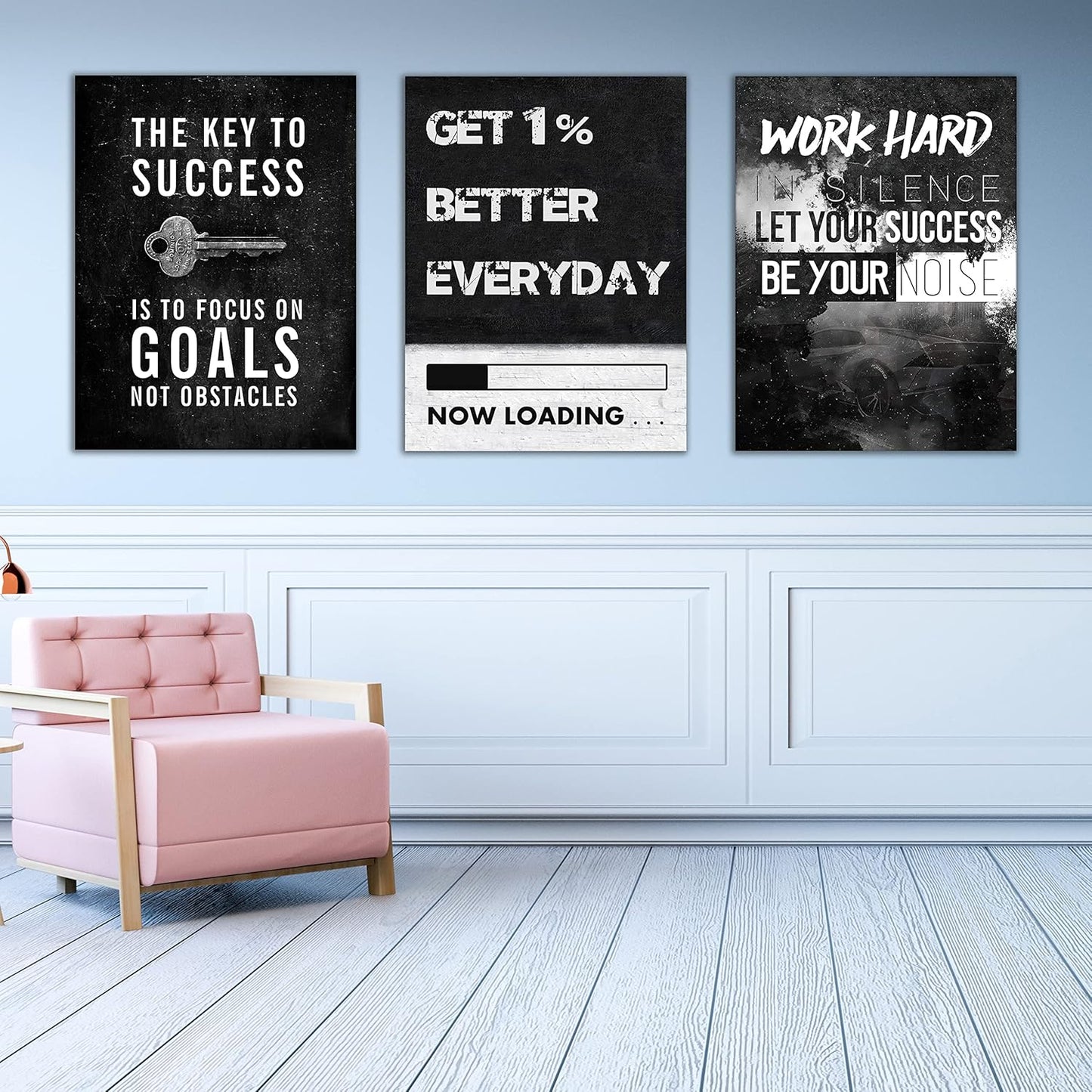 Yetaryy Motivational Poster Inspirational Wall Art 3 Pieces Canvas Painting Lion Artwork for Living Room Office Modern Home Decor Prints Pictures Wall Decor Framed Ready to Hang [72''Wx 36''H]