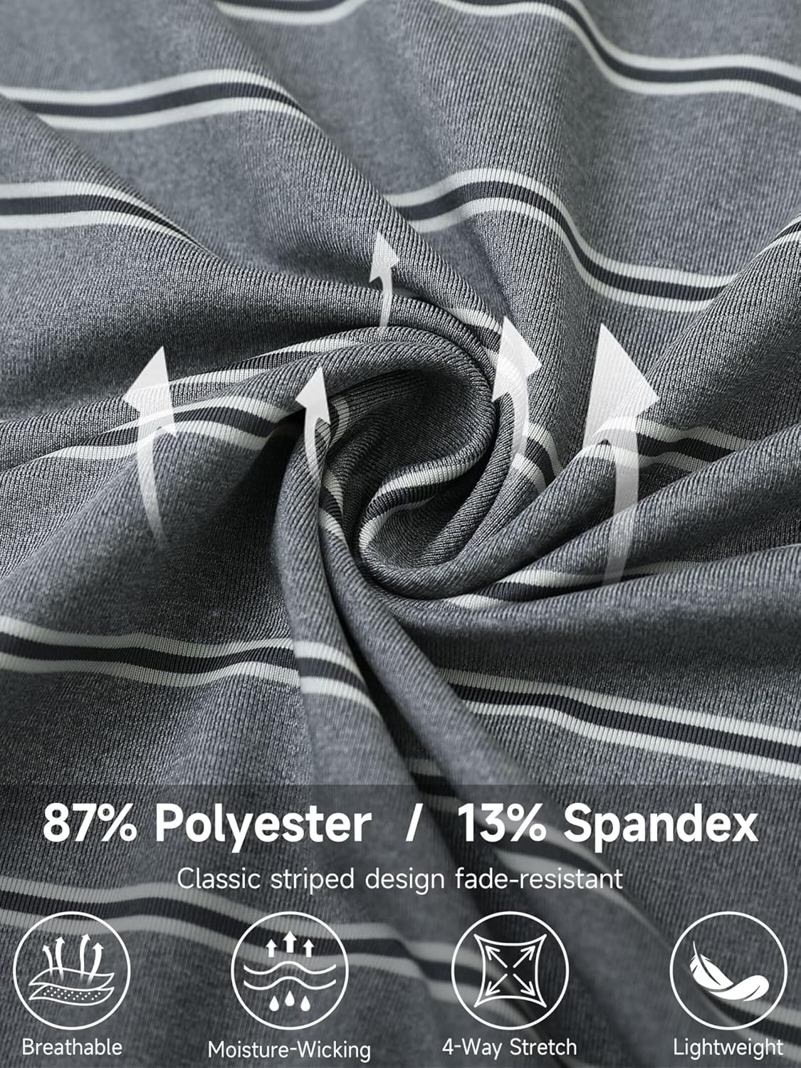 Rouen Polo Shirts for Men Dry Fit Performance Heather Stripe Golf Polo Moisture Wicking Lightweight Breathable Golf Shirts