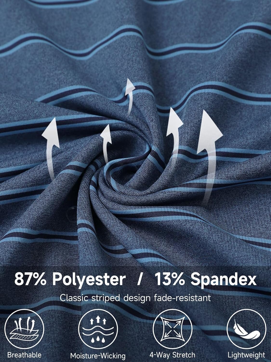 Rouen Polo Shirts for Men Dry Fit Performance Heather Stripe Golf Polo Moisture Wicking Lightweight Breathable Golf Shirts