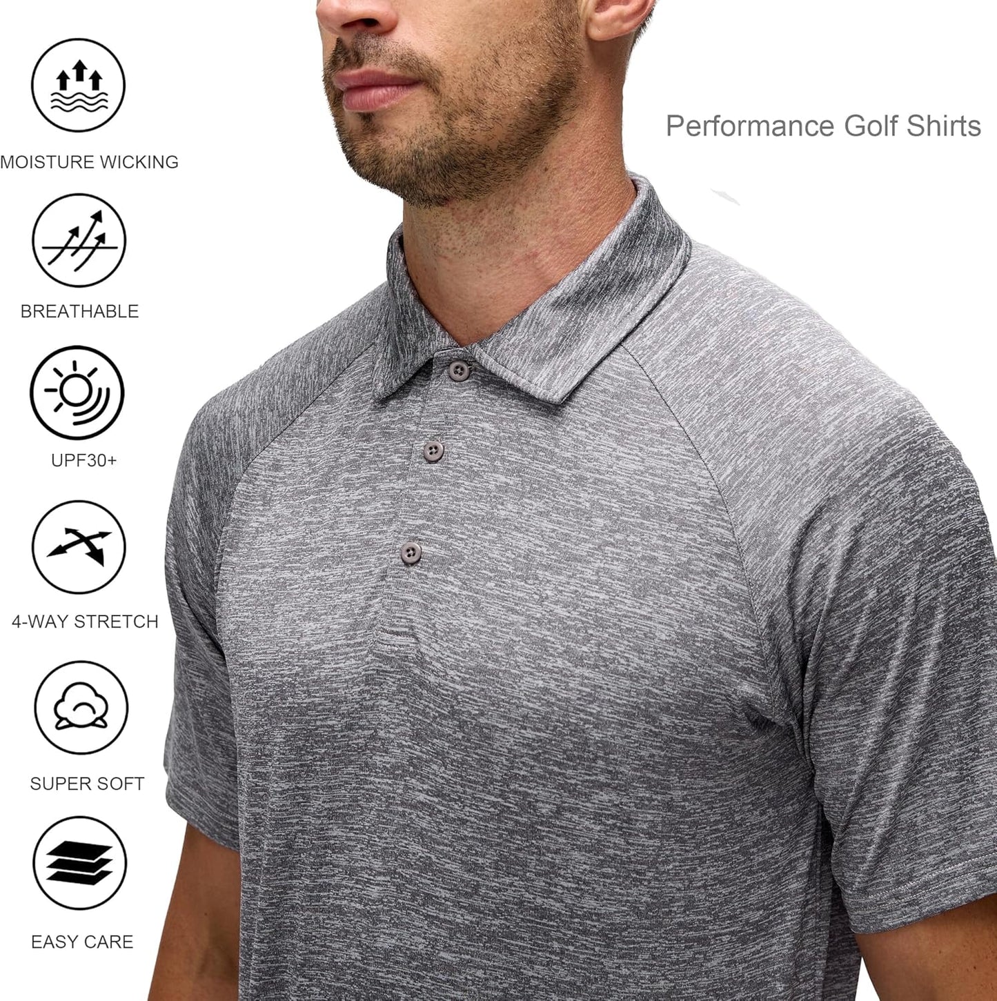 Alex Vando Mens Golf Shirt Moisture Wicking Quick-Dry Short Sleeve Casual Polo Shirts for Men