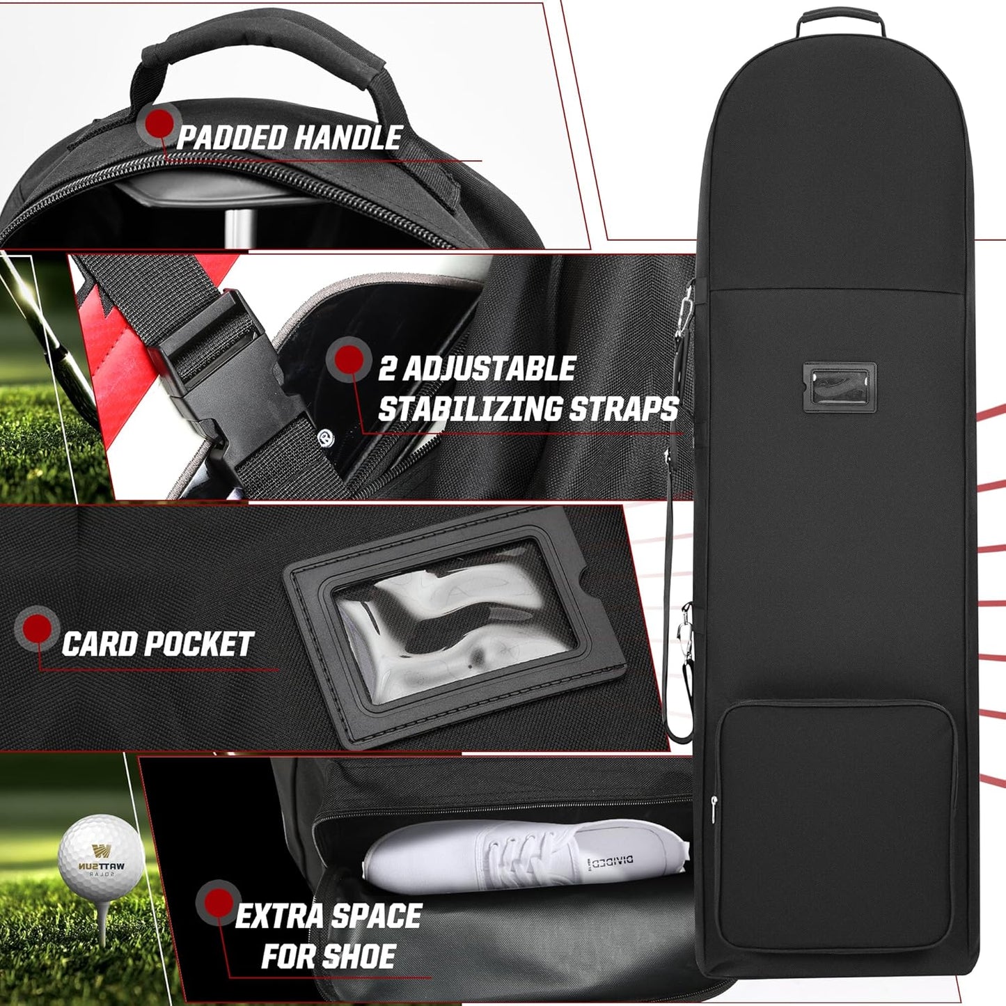 Golf Travel Bags for Airlines with Adjustable Support Rod and Detachable Shoulder Straps, Soft Foldable Golf Club Travel Covers, 900D Heavy Duty Oxford