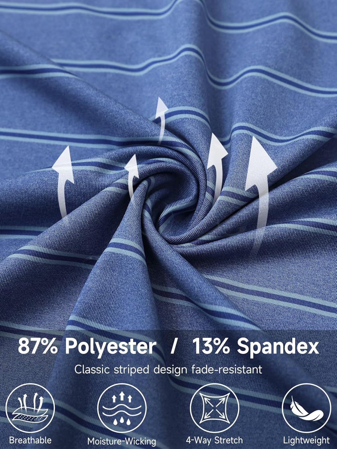 Rouen Polo Shirts for Men Dry Fit Performance Heather Stripe Golf Polo Moisture Wicking Lightweight Breathable Golf Shirts