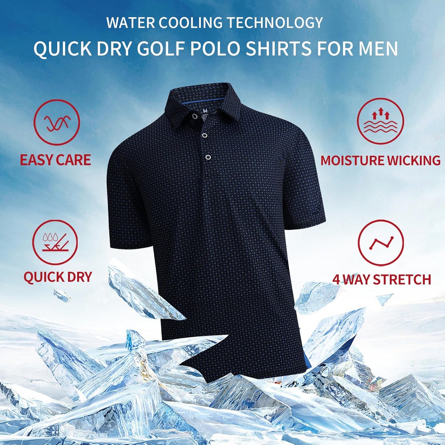 SAMERM Golf Shirts for Men Super Stretch Jacquard Dry Fit Golf Polo Moisture Wicking Short Sleeve Polo Shirts for Men