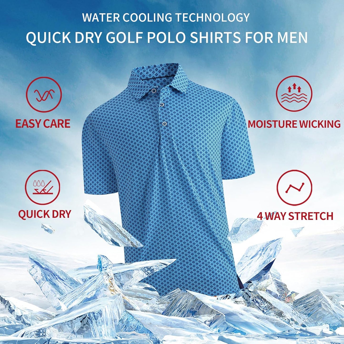 SAMERM Golf Shirts for Men Super Stretch Jacquard Dry Fit Golf Polo Moisture Wicking Short Sleeve Polo Shirts for Men