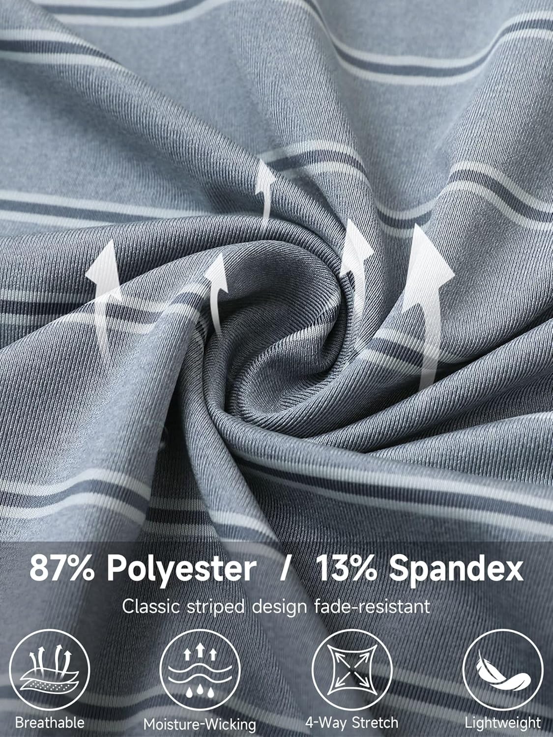 Rouen Polo Shirts for Men Dry Fit Performance Heather Stripe Golf Polo Moisture Wicking Lightweight Breathable Golf Shirts