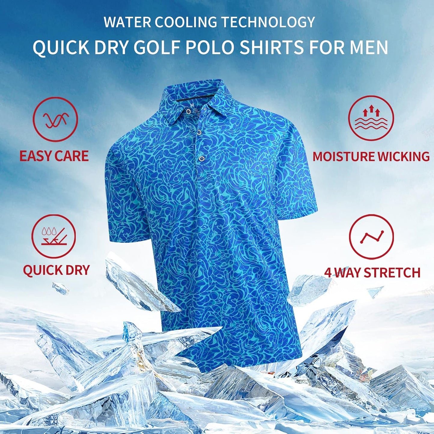 SAMERM Golf Shirts for Men Super Stretch Jacquard Dry Fit Golf Polo Moisture Wicking Short Sleeve Polo Shirts for Men